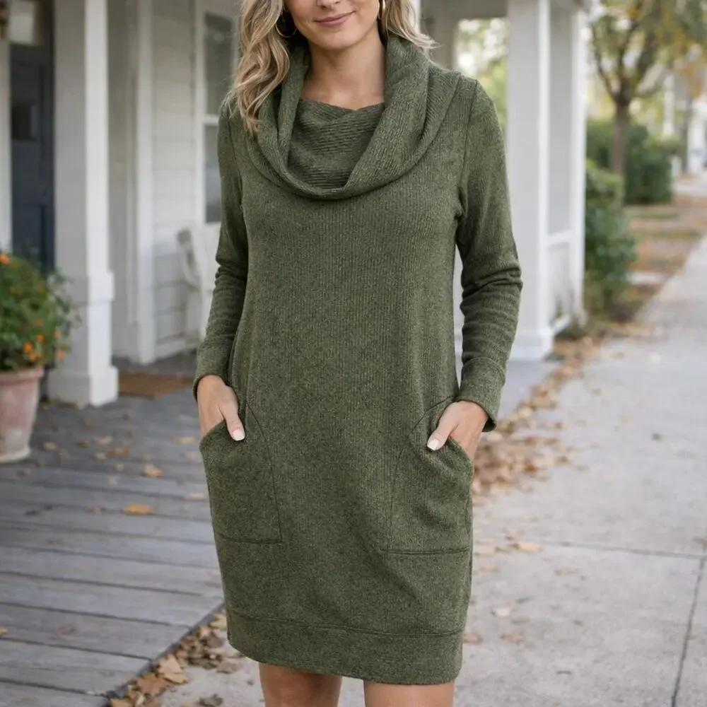 Lululemon Olive Along the Way Cowl neck Dress Small